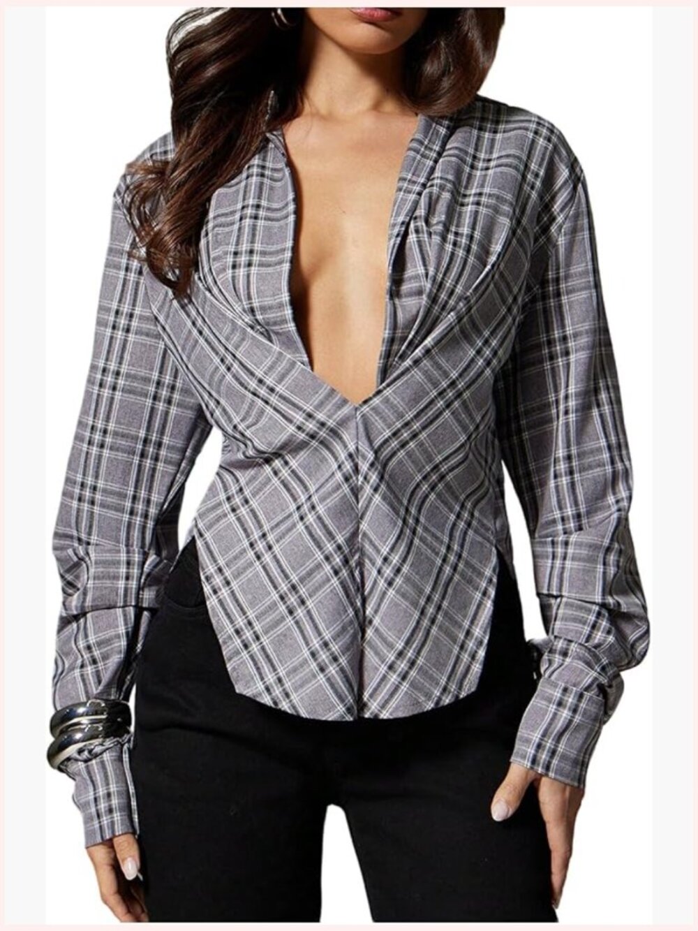 Plaid Button Down Shirt Long Sleeve Blouse Top - Picture 1 of 5